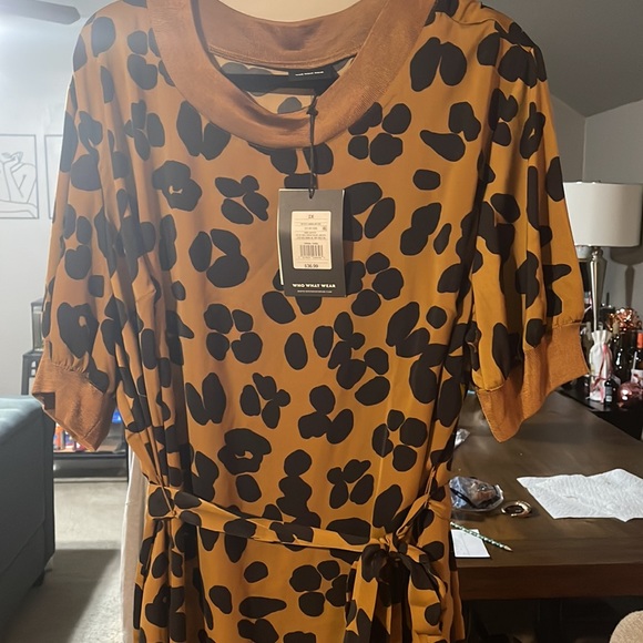 Who What Wear golden mustard and black print dress. Size 2x - Picture 2 of 5